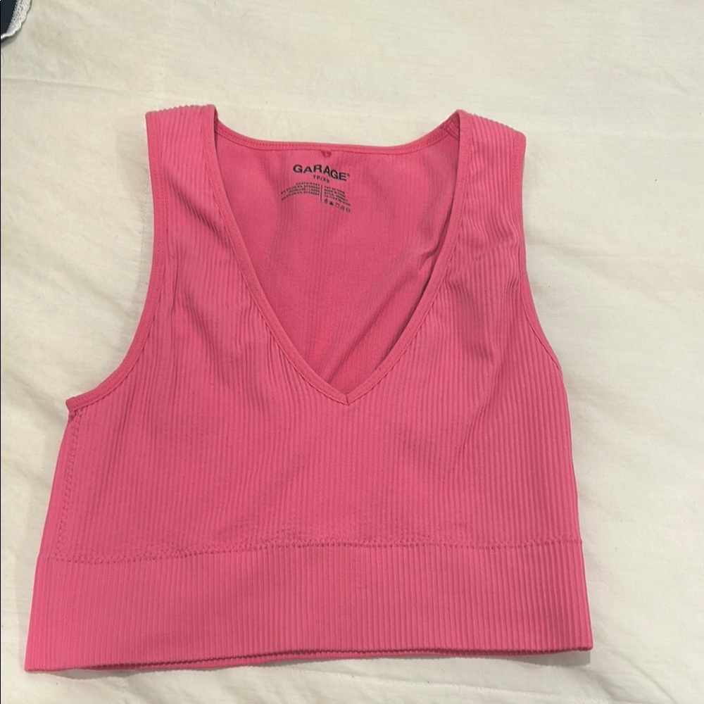 Garage Pink Fitted Crop Tank Top